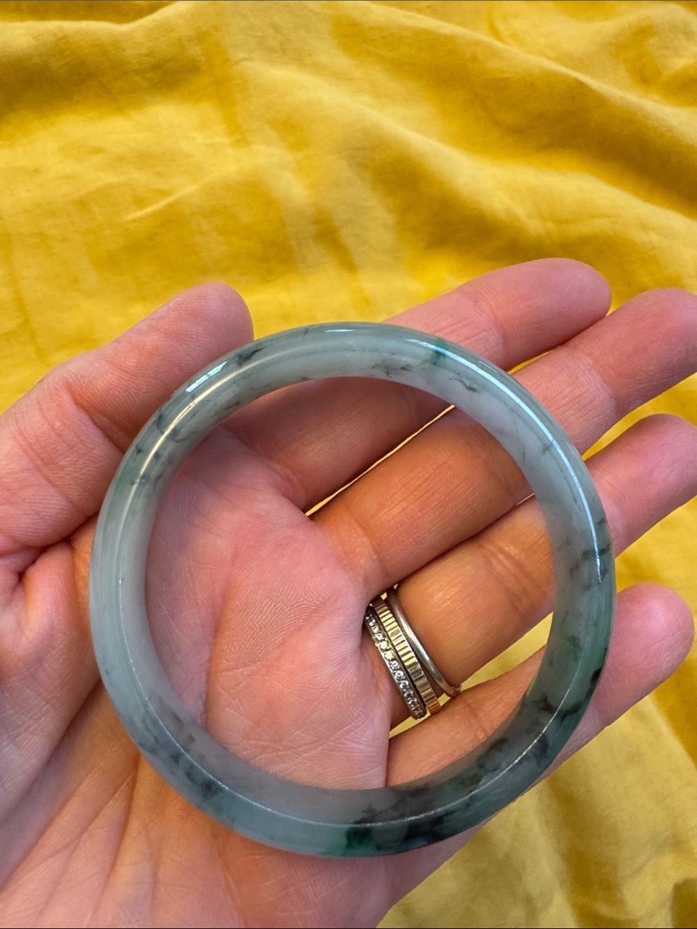 Green stone bangle bracelet 6cm dia